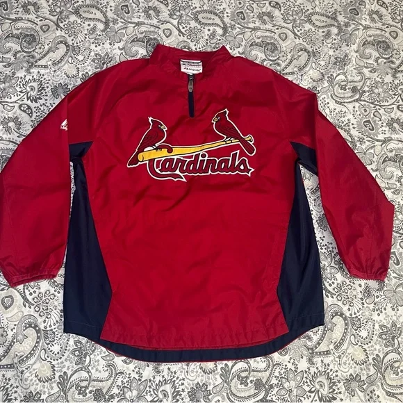 St Louis Cardinals Majestic 1/4 Zip Jacket YOUTH Medium Red MLB Windbreaker